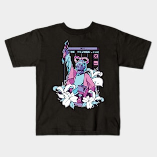 Vaporwave Wizard Tarot Card Style Cosmic Magic Kids T-Shirt